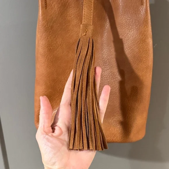 Tan Bucket Bag with Tassel - Picture 2 of 6